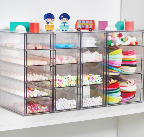6 Piece Clear Acrylic Desktop Organizer, 16 Drawers