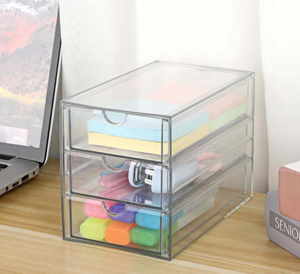 8 Piece Clear Acrylic 3 Tier Desktop Organizer with Drawers