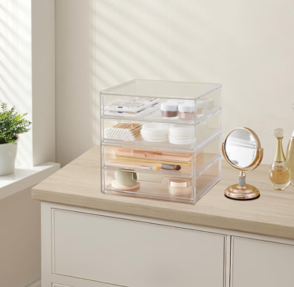 10 Piece Stackable Clear Acrylic 4 Drawer Desktop Organizer