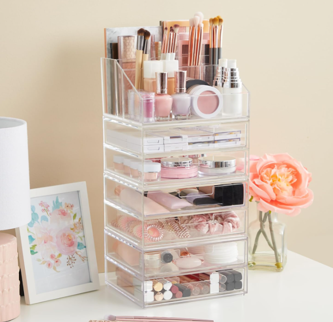 10 Piece Stackable Clear Acrylic 4 Drawer Desktop Organizer Image 2