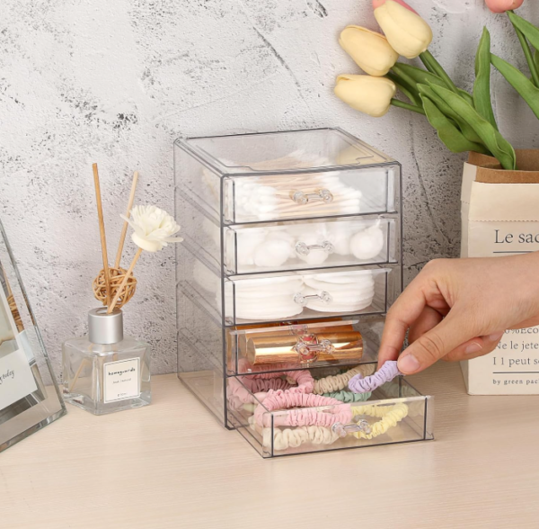 4 Piece Stackable Clear Acrylic 5 Drawer Organizer