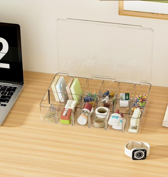 4 Piece Clear Acrylic Makeup Organizer with Lid