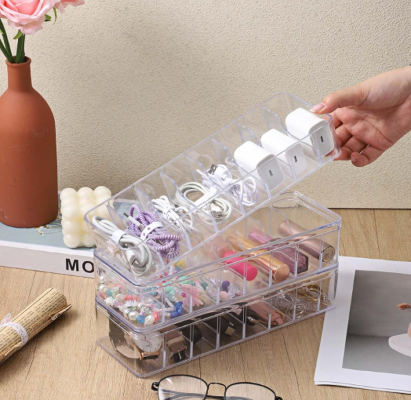 8 Piece Clear Cable Storage Boxes with Ties and Lids