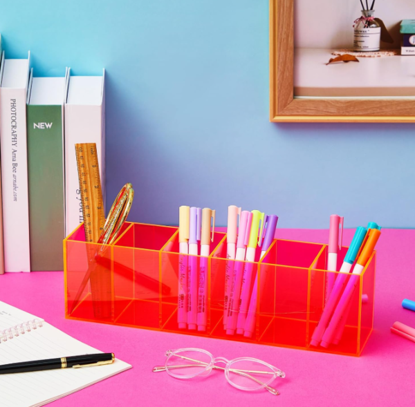 4 Piece Clear Acrylic Pen and Brush Holders with 6 Compartments
