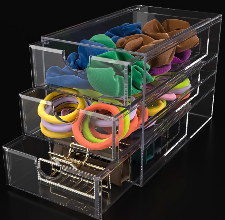 8 Piece Clear Acrylic 3 Drawer Hair Accessories Organizers